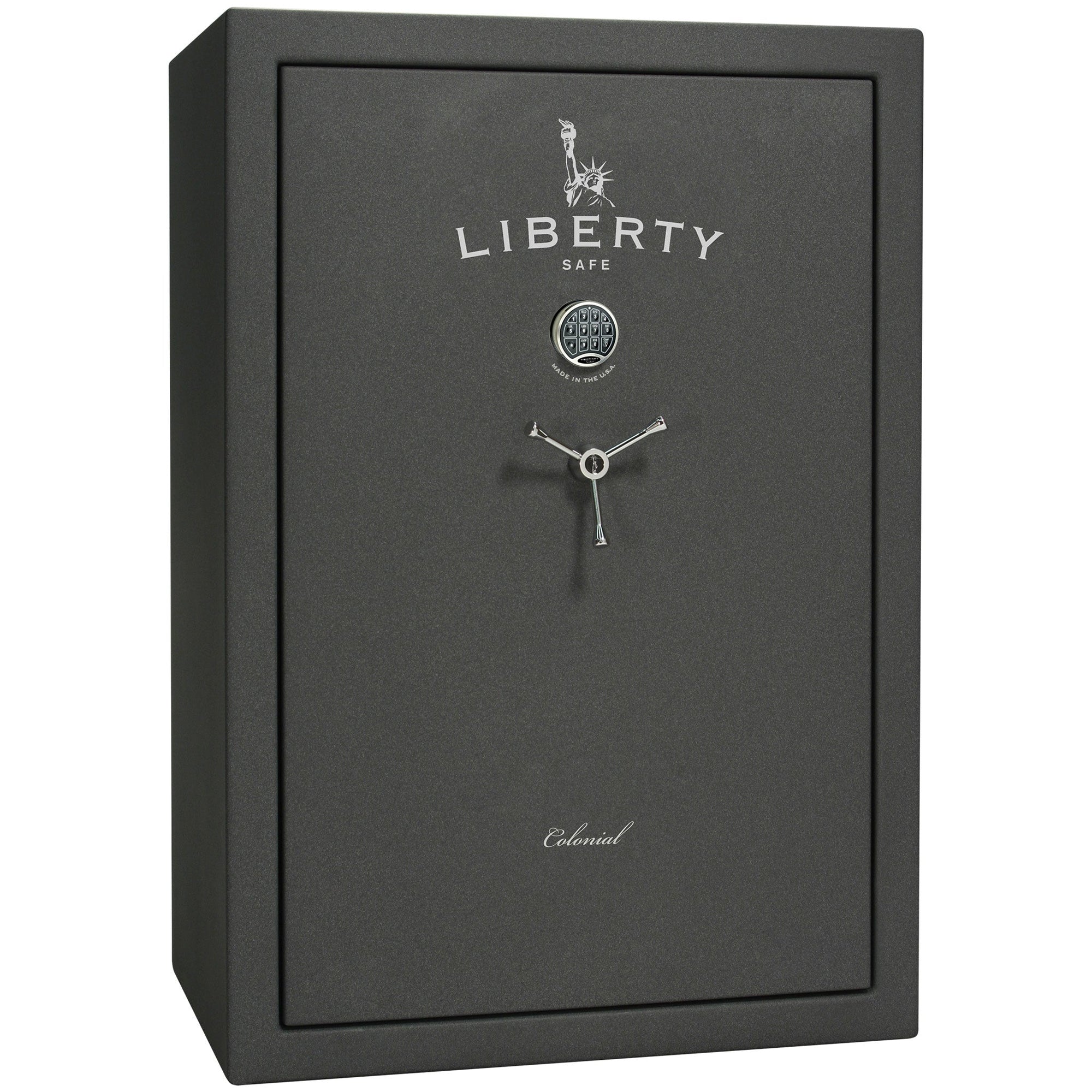 Colonial 35 | Pro Flex Interior | Level 4 Security | 75 Minute Fire Protection | Dimensions: 60.5"(H) x 42"(W) x 22"(D) | Up to 45 Long Guns | Granite Textured | Electronic Lock – Closed
